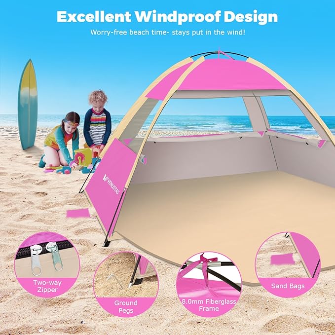 Venustas Beach Tent Sun Shelter for 3/4-5/6-7/8-10 Person, UPF 50+ UV Protection Beach Canopy, Lightweight and Easy Setup Cabana, Portable Shade Tent