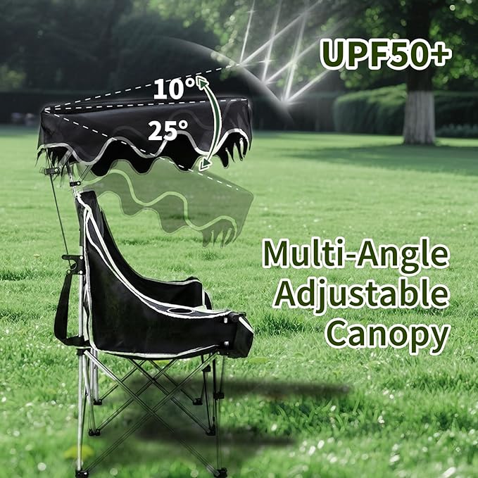 Double Camping Chair with Adjustable Shade Canopy Oversized Portable Folding Loveseat Couch, 2 Person Soft Padded Couch Back Storage Bag Cup Holder for Outdoor Lawn Backyard