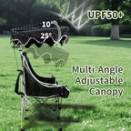 Double Camping Chair with Adjustable Shade Canopy Oversized Portable Folding Loveseat Couch, 2 Person Soft Padded Couch Back Storage Bag Cup Holder for Outdoor Lawn Backyard