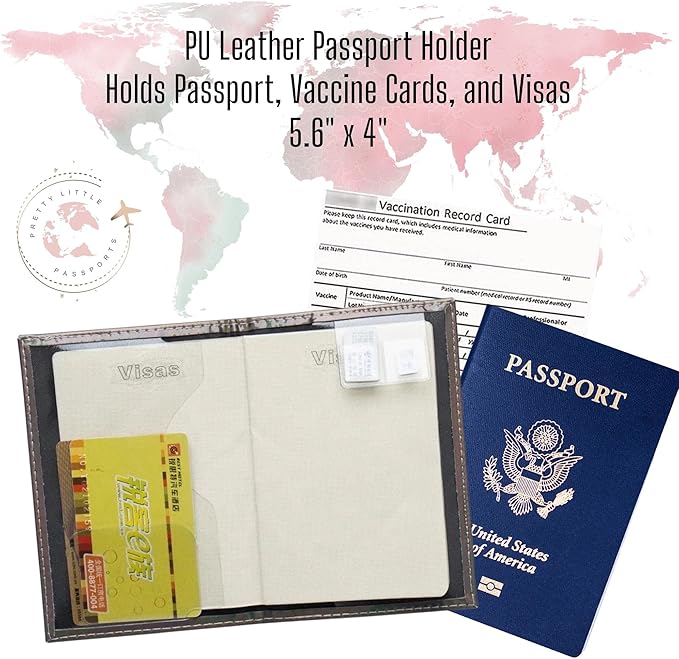 Chrome Passport Cover Vaccine Card Holder Combo, Passport Holder with Vaccine Card Slot (Grey)