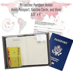 Chrome Passport Cover Vaccine Card Holder Combo, Passport Holder with Vaccine Card Slot (Black)