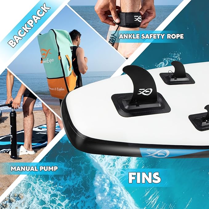 InnoExpo Inflatable Stand Up Paddle Boards with Premium Accessories, Wide Stable SUP Paddle Board Design, Non-Slip Comfort Deck for Youth & Adults