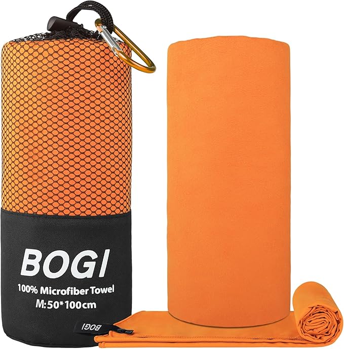 BOGI Microfiber Travel Sports Towel-Quick Dry Towel,Soft Lightweight Microfiber Camping Towel Absorbent Compact Travel Towel for Camping Gym Beach Bath Yoga Swimming Backpacking (M:40''x20''-Orange)