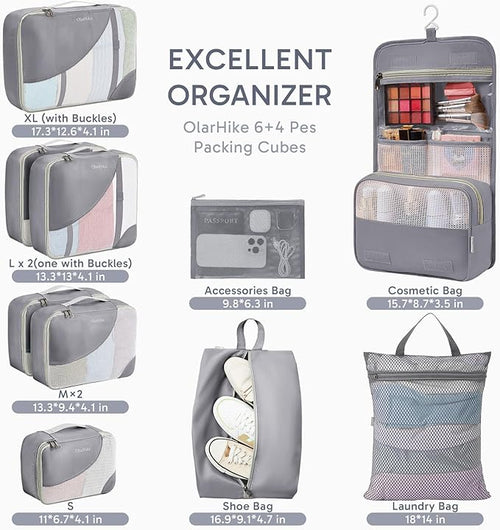 10 Set Packing Cubes for Travel, Gifts for Women Mom,Anti-Tearing Suitcase Organizer,OlarHike Vacation Essentials & Accessories for Cruise Ship