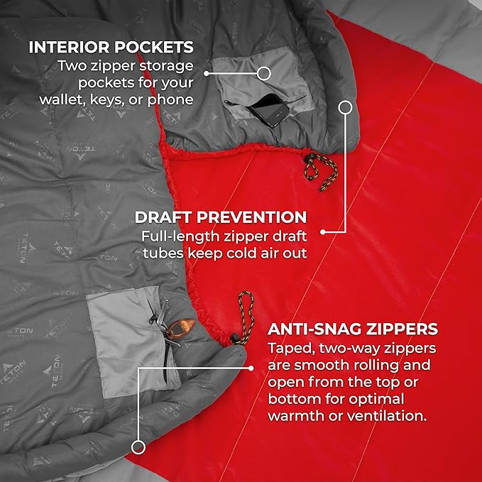 Teton 20F and 5F Degree Sleeping Bag; Lightweight, Warm Weather Mummy Sleeping Bags for Adults and Kids, Camping, Backpacking, Hiking