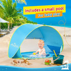 Monobeach Baby Beach Tent with Sun Hat Pop Up Portable Shade Pool UPF50+ UV Protection Sun Shelter for Infant with Easy Set Up Canopy (Blue)
