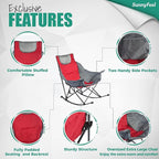 SUNNYFEEL Rocking Camping Chair, Luxury Padded Recliner, Oversized Folding Lawn Chair with Pocket, Heavy Duty for Outdoor/Picnic/Lounge/Patio, Portable Camp Rocker Chairs with Carry Bag