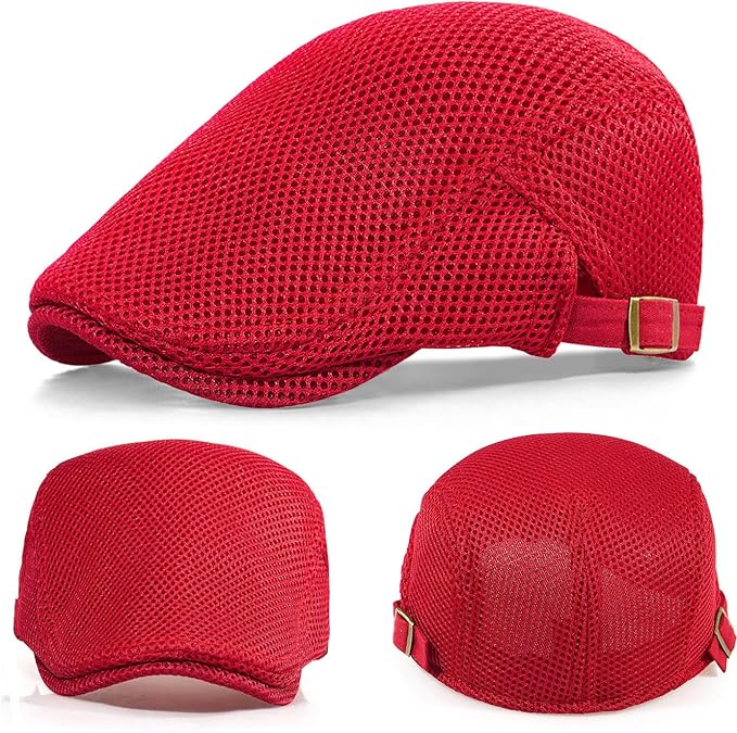 2 Pack Men's Mesh Cap Breathable Summer Newsboy Hat Adjustable Beret Ivy Cap Irish Cabbie Driving Hunting Hats