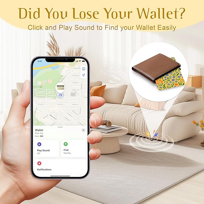 Wallet Tracker Card (iOS Only), Rechargeable Bluetooth Smart Tracking for Apple Find My Compatible Anti Tracker for Men Women Slim Item Locator for Purse Passport Key Luggage Tag (1Pcs/Orange FLR)