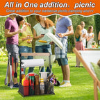 Grill Caddy, Picnic BBQ Organizer for Camping Outdoor Mesh Basket with 3 Hanging Hooks and Paper Towel Holder, Ideal Table Storage Tools for RV Camper/Tailgating/Flatware