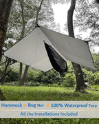 Sunyear Hammock Camping with Rain Fly Tarp and Net, Portable Camping Hammock Double Tree Hammock Outdoor Indoor Backpacking Travel & Survival, 2 Tree Straps,100% Waterproof