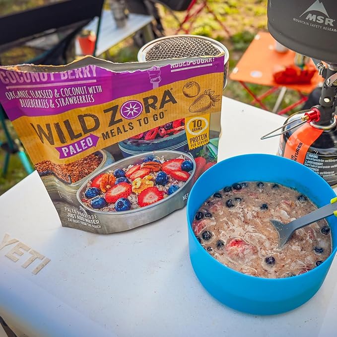 Wild Zora Paleo Freeze Dried Breakfast Meals, 6 Pack, Gluten Free Camping and Backpacking Food, No Added Sugar, Healthy On-the-Go Travel Meal, Coconut Berry, Cacao Banana, and Pineapple Mango Flavors