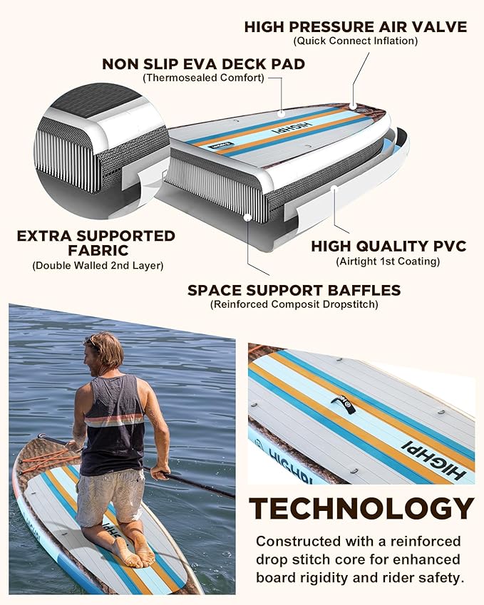 Highpi Inflatable Stand Up Paddle Board for Youth and Adults – Wide Sup with Premium Accessories, Blow Up Paddleboard for Surfing, Fishing, Yoga & More