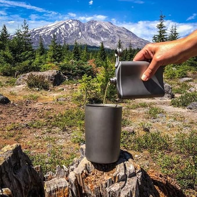 Titanium Ultralight 400ml/14 fl oz Double Wall Coffee Cup With Titanium Straw & Drawstring Case