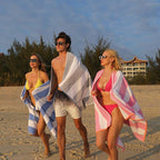 HENBAY Cotton Oversized Beach Towel - Large 70 x 35 Inch Pool Towel, Smoke Blue Striped Quick Dry Swimming Cabana Towel
