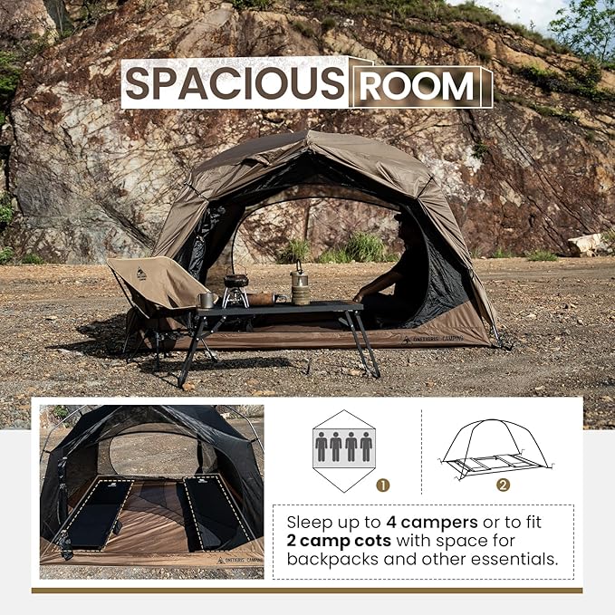 OneTigris JOVIAN 4 Person Camping Tent 3 Season Family Shelter Easy Setup Outdoor Backpacking with 2000mm Outer Rainfly, 5000mm Bottom & Waterproof Floor Mat