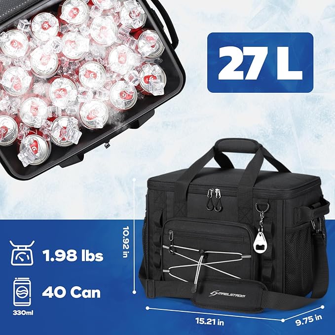 Maelstrom Soft Sided Cooler Bag, 30/40 Can Collapsible Insulated Ice Chest, Large Leakproof Camping & Travel Cooler for Kayaking & Beach