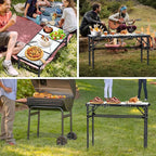 Folding Camping Table, Aluminum Small Folding Table 3 Adjustable Height Max 27.5", Portable Table with Carry Handle, Lightweight, for Outdoor Indoor Travel Camping Picnic BBQ, 34.6" x 15.7"