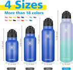 Han's Bottle Sports Water Bottle - 32 Oz, Straw Lid, Leak Proof, Vacuum Insulated Stainless Steel, Double Walled, Thermo Mug,Lilac green