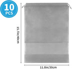 Large Gray Travel Shoe Bags - 10 Pcs with Clear Window, Non-Woven Drawstring, 12.6" X 17.3" for Men Women