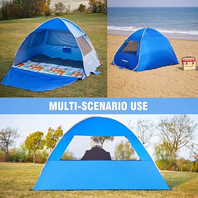 Pop Up Beach Tent for 4 Person with UPF 50+ Protection，Automatic Easy Setup Waterproof Beach Shade，Lightweight and Portable Beach Tent Sun Shelter - Dark Blue
