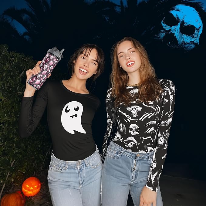 24 oz Insulated Water Bottle for Halloween: Meoky Stainless Steel Water Bottle with 2-in-1 Lid - Leak Proof, Cold for 24 Hours, Protective Silicone Base, Halloween Gifts for Adults, Spooky Fun