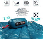 ZOOOBELIVES Ultralight Down Camping Blanket - 1.35lbs, 650 Fill Power Puffy Quilt. Compact & Warm Comforter for Travel, Beach, Hammock, Backpacking - Elevate Your Outdoor Comfort - AlpliveR300