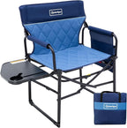 Camping Folding Chairs for Outside, Foldable Camp Chairs for Adults Heavy Duty, Oversized Directors Camping Chair with Table for Picnic, Lawn Large Comfy Camping Chair, 350 LBS Capacity, Blue