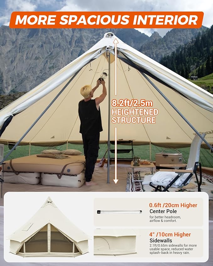 KingCamp Canvas Bell Yurt Tents, 4 Seasons Large Waterproof & Windproof Luxury Glamping Tent w/Stove Jack for Family Outdoor Camping, Hunting, Parties