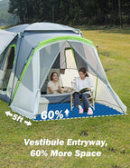 JOYTUTUS SUV Tent with Screen Porch and Awning for Family Camping, 60% More Space Car Tent for 5-9 Person, Dual-Use SUV or Camping with Rainfly, Double Door, Starry Sky Roof, Fit for SUV Car Van