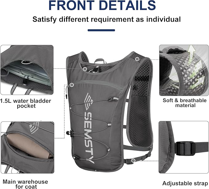 Running Hydration Vest 5L,Running Vest Pack with 1.5L Water Bladder,Lightweight Water Backpack for Hiking Running Cycling