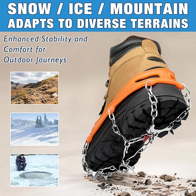 ZeeDix Crampons for Shoes, 10-Spike Stainless Steel Ice Cleats for Shoes and Boots, Slip-Resistant Shoe Spikes Traction Grips for Walking Hiking Jogging Fishing and Daily Outdoor Adventures