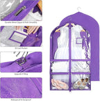 Syeeiex 3" Gusseted Clear Dance Costume Garment Bag(5 Pack), 40'' Dance Garment Bags for Dancers with 4 Zipper Pockets & Can Hold 1-3 Dance Costumes - Suitable for Dance Competitions, Ballet(Purple)