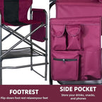 30" Tall Directors Chair with Side Table, 400LBS Bar Height Folding Camping Chair for Makeup Artists, Outdoor Events, Portable Foldable Chair with Cup Holder & footrest - Wine Red/Black