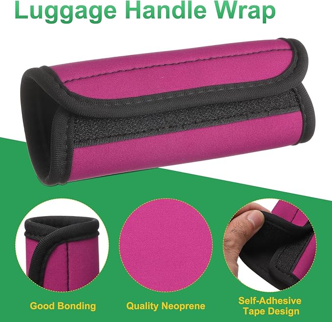 uxcell 3 Pcs Luggage Handle Wrap for Suitcase, Neoprene Handbag Grip Cover Protector Luggage Identifiers Suitcase Handle Wraps for Luggage Shopping Bag Travel Bags, Rose Red