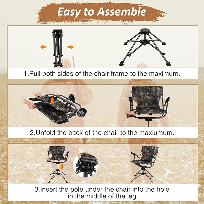 REDCAMP 360° Swivel Hunting Chairs for Ground Blinds, Portable Folding Camo Camping Chairs for Adults Hunting Seats with Hard Arms for Fishing Camping