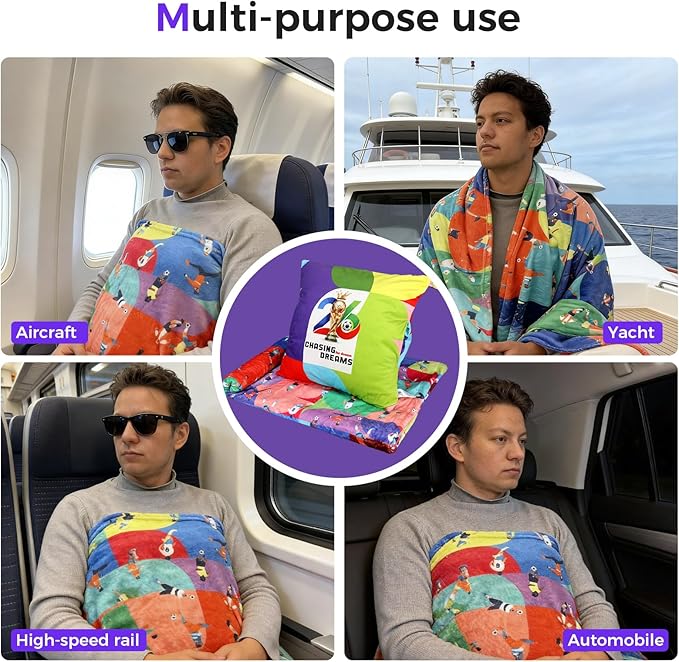 3 in 1 Travel Pillow Blanket Set with Removable Flannel Blanket Throw,Hand Warmer Pockets,Pillow (Color3, 60in*79in)