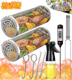 Rolling Grilling Baskets for Outdoor Grill Bbq Net Tube Round Mesh Barbecue Wire Cylinder Cage Picnic Must Haves Charbroil Yakitori Camping Campfire Cooking Basket Gear for Veggies Vegetable Fish Meat