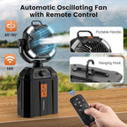 Odoland Portable Camping Fan with LED Light, 30000mAh Rechargeable Battery Operated Oscillating Fan with Remote & Hook, 6L Bucket Misting Fan for Outdoors Patios,Travel,Jobsite, Black