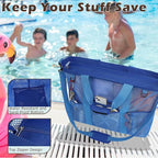 Fammart Mesh Beach Bag with Zipper, Large Beach Tote for Women, Toys Pool Swim Bag Travel Vacation Cruise Essentials