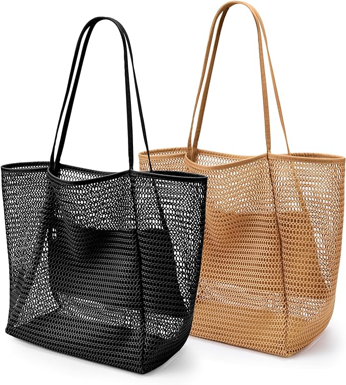 KALIDI Beach Nylon Mesh Tote Bag, Casual Tote Bag Hobo Women Foldable MAX 23L Shoulder Bag For Beach Picnic Vacation