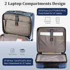 16" Carry On Briefcase Luggage with 2 Laptop Compartments, Lightweight Hardshell Suitcase with Spinner Silent Wheels, for Commute Work Business Trip, Dark Blue