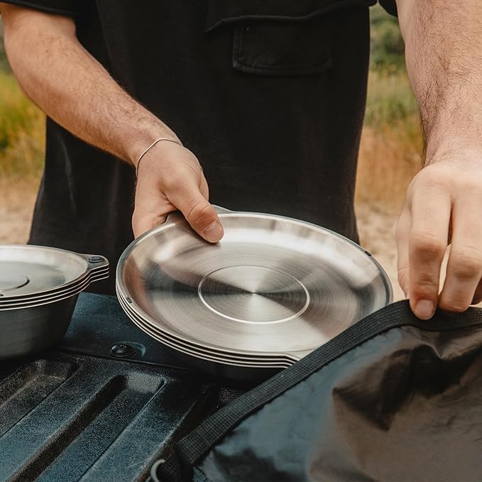 FULL WiNDSOR - MAGWARE - Magnetic Bowls and Plates (8PCS) & Magnetic Camping Cutlery Set (6PCS), Portable Knife, Fork & Spoon with Case, Travel Dinnerware & Silverware for Camping, Outdoor Backpacking