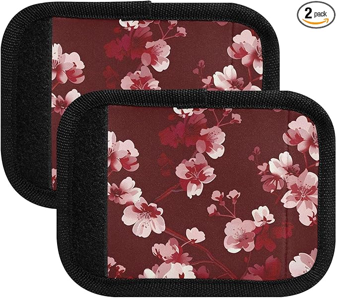 Cherry Blossoms Red Luggage Handle Wrap for Suitcase Luggage Tags Handle Covers Identifiers Soft Decorations Travel Accessories 2 Pack