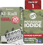 EarthNutri KI-Radi™ Potassium Iodide Tablets 65 mg – High Potency Iodine Supplement for Thyroid Support, Emergency Preparedness – Potassium Supplement in Foil-Foil Blister Seal – 20 Tablets