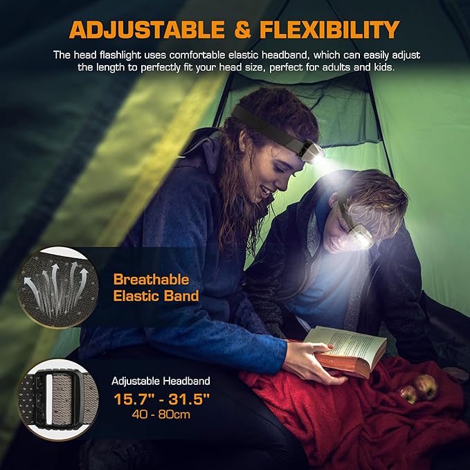 EverBrite Rechargeable Headlamp, LED Bright Motion Sensor Head Lamp Flashlight with 9 Modes, Adjustable Headlight for Adults with White Red Light, Water Resistant, Khaki, for Hiking, Running, Camping