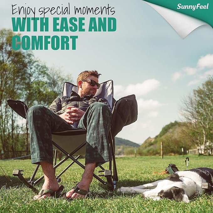 SUNNYFEEL Oversized Heated Camping Chair, Folding Rocking Camping Chairs with Luxury Padded Recliner,Carry Bag, 300 LBS Heavy Duty for Lawn/Outdoor/Picnic/Patio, Portable Rocker Camp Chair