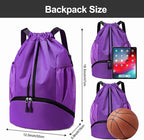 Hoedia Sports Drawstring Backpack - String Swim Gym Bag with Shoes Compartment and Wet Proof Pocket for Women/Men (Purple)