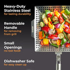 Heavy-Duty Stainless Steel Grill Basket – 12" x 13.75" Large BBQ Basket with Removable Handle – Durable Grilling Basket for Vegetables & Meat – Outdoor Cooking Accessory for Gas & Charcoal Grills