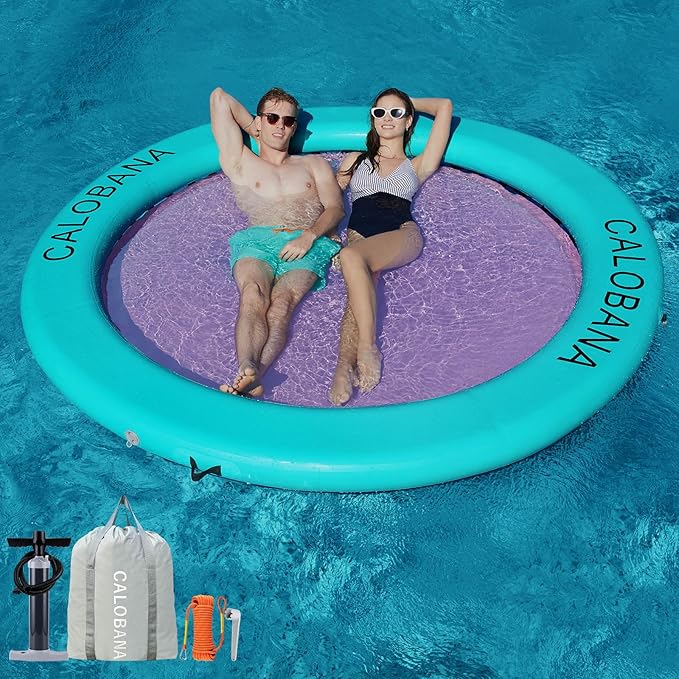 Round Floating Ring Inflatable Water Hammock Heavy Duty River Floats Lake Raft for Adults Tanning Pool Lounger Float Island Platform Pad Mat for Party